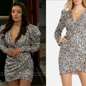 Mac Duggal Long Sleeve Animal Print Mini Dress V-neck Fitted Womens 0